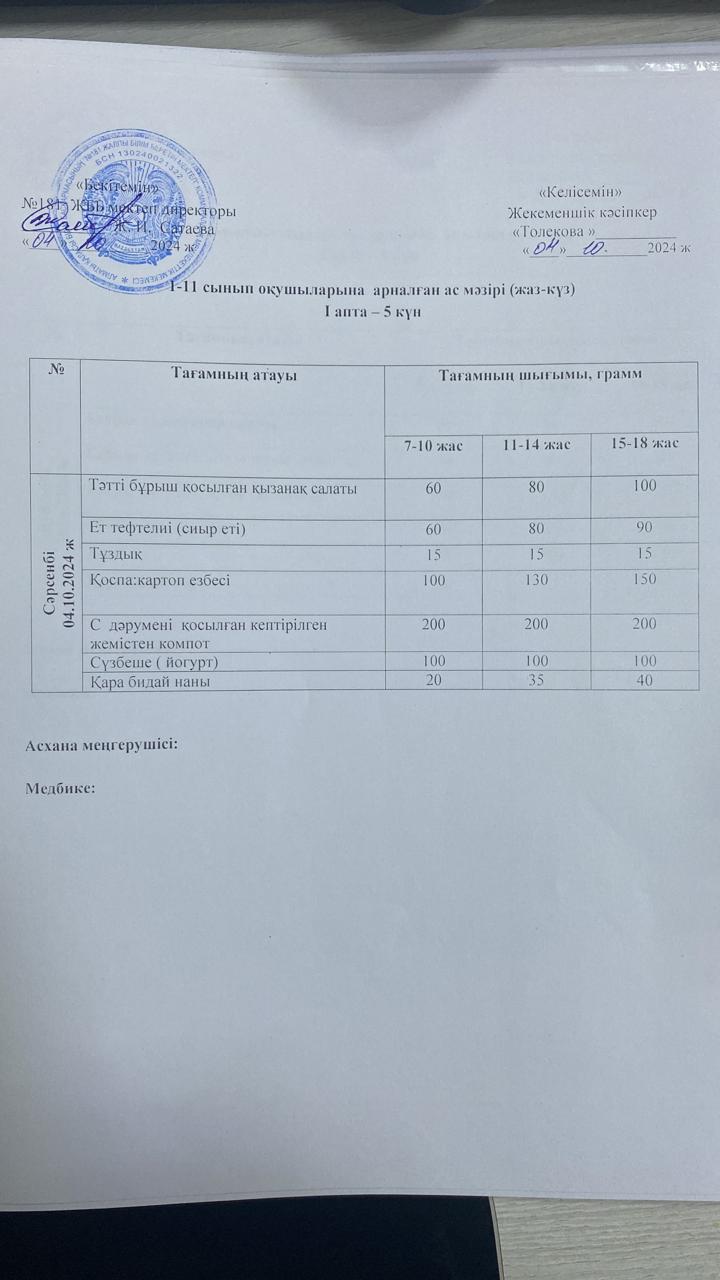 Ас мәзірі 04.10.2024