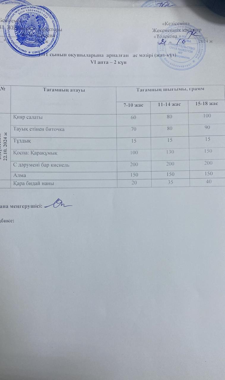 Ас мәзірі 22.10.2024