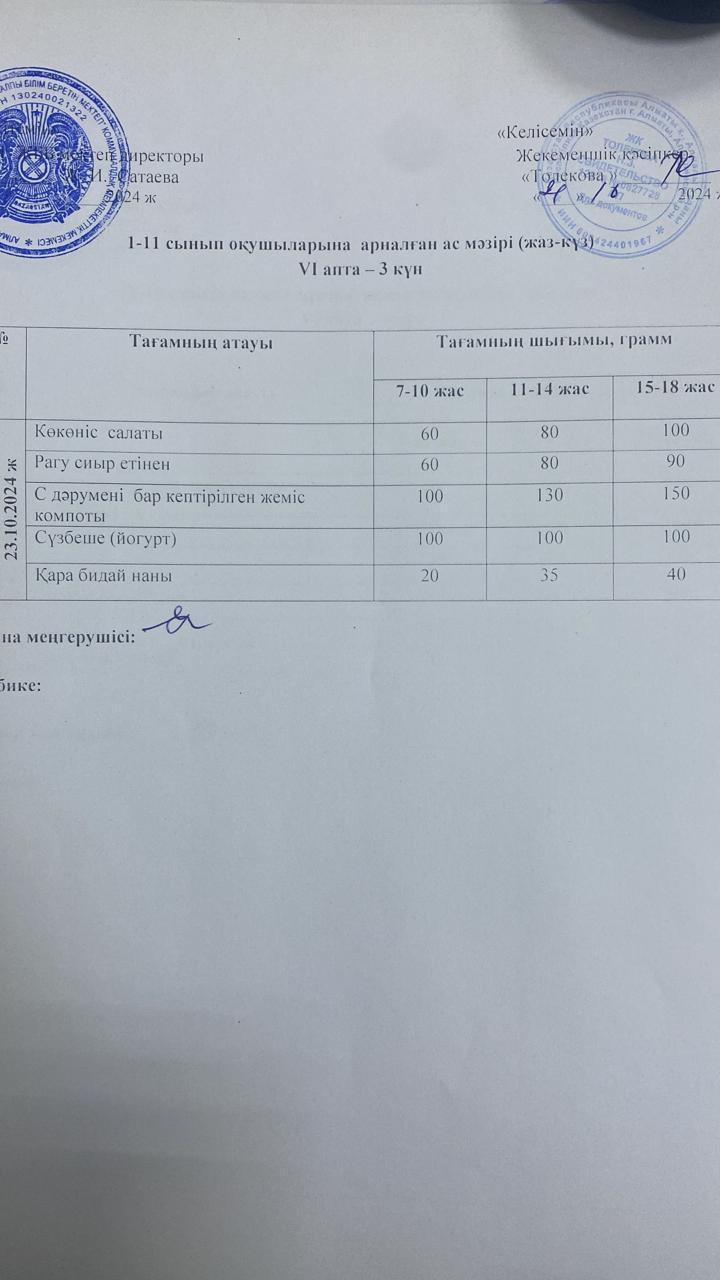 Ас мәзірі 23.10.2024