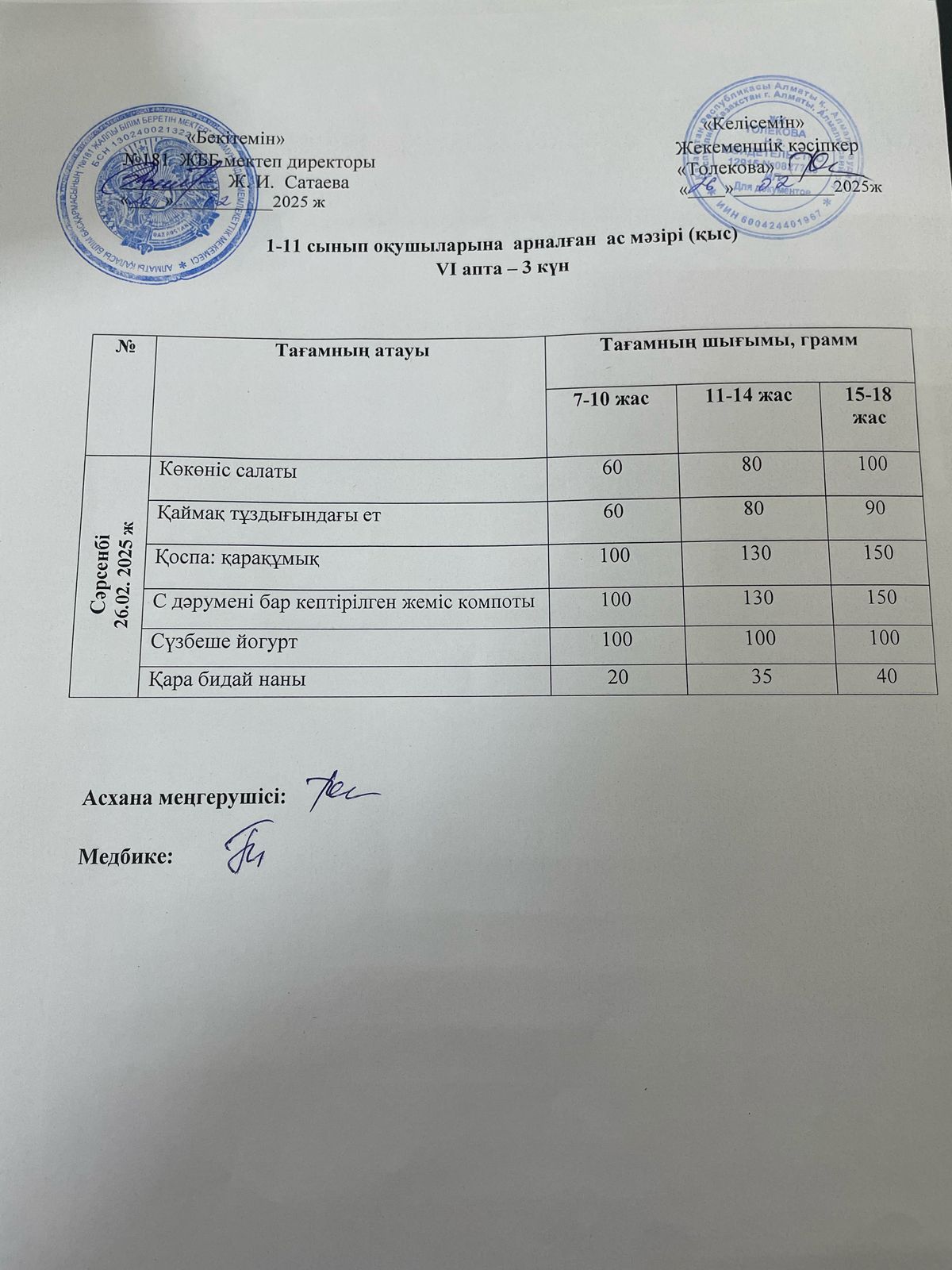 Ас мәзірі 26.02.2025