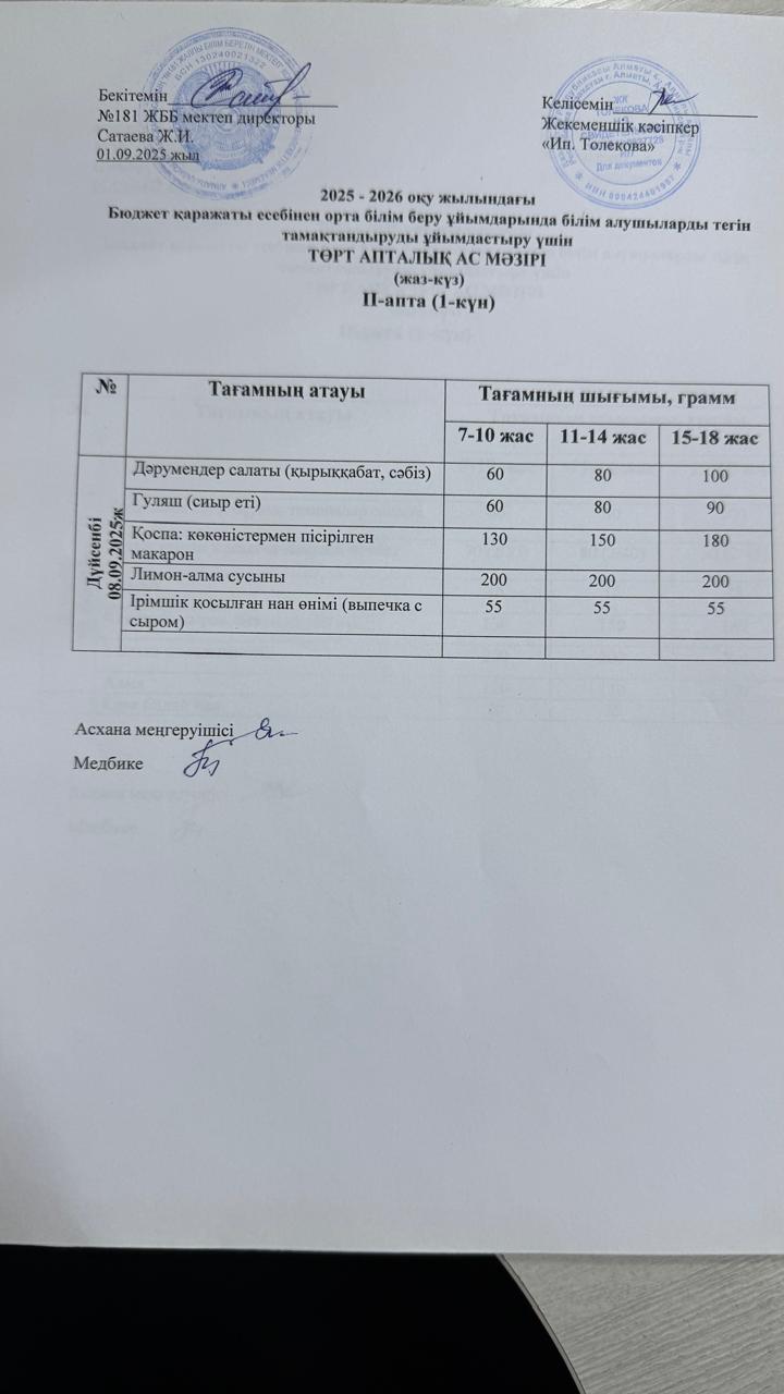 Ас мәзірі 08.09.2025 жыл