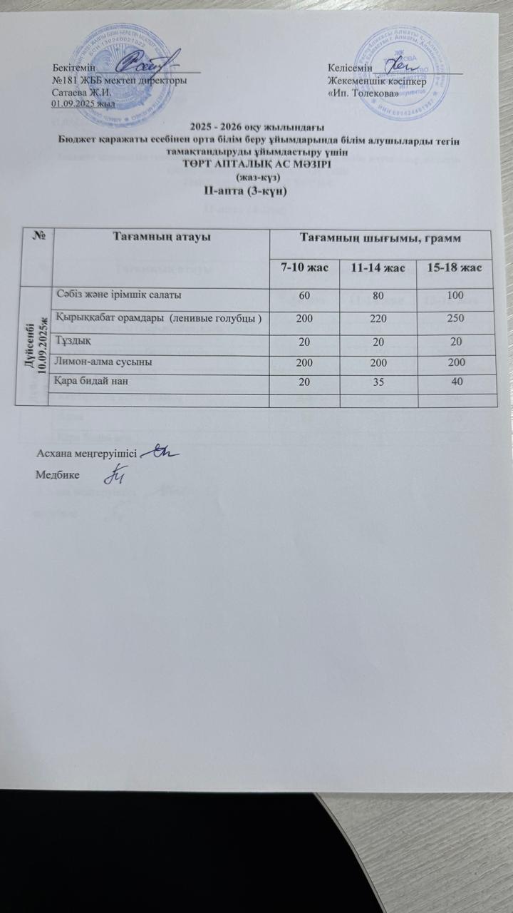 Ас мәзірі 10.09.2025 жыл