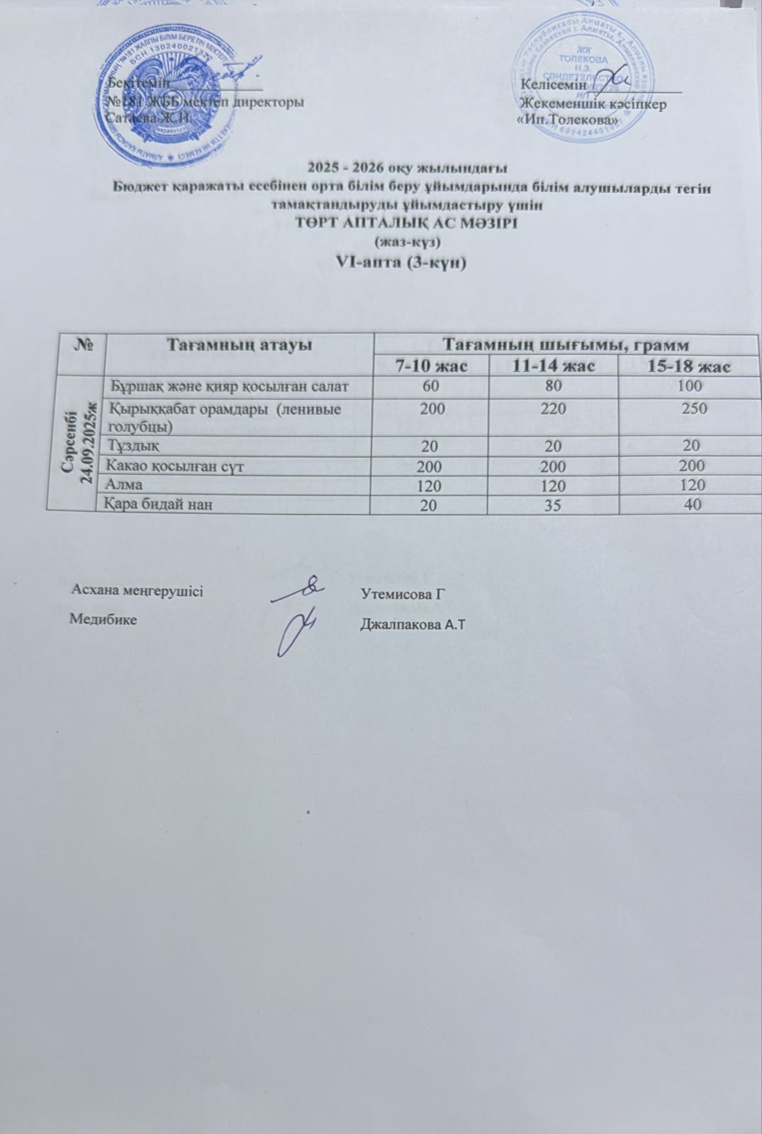 Ас мәзірі 24.09.2025 жыл