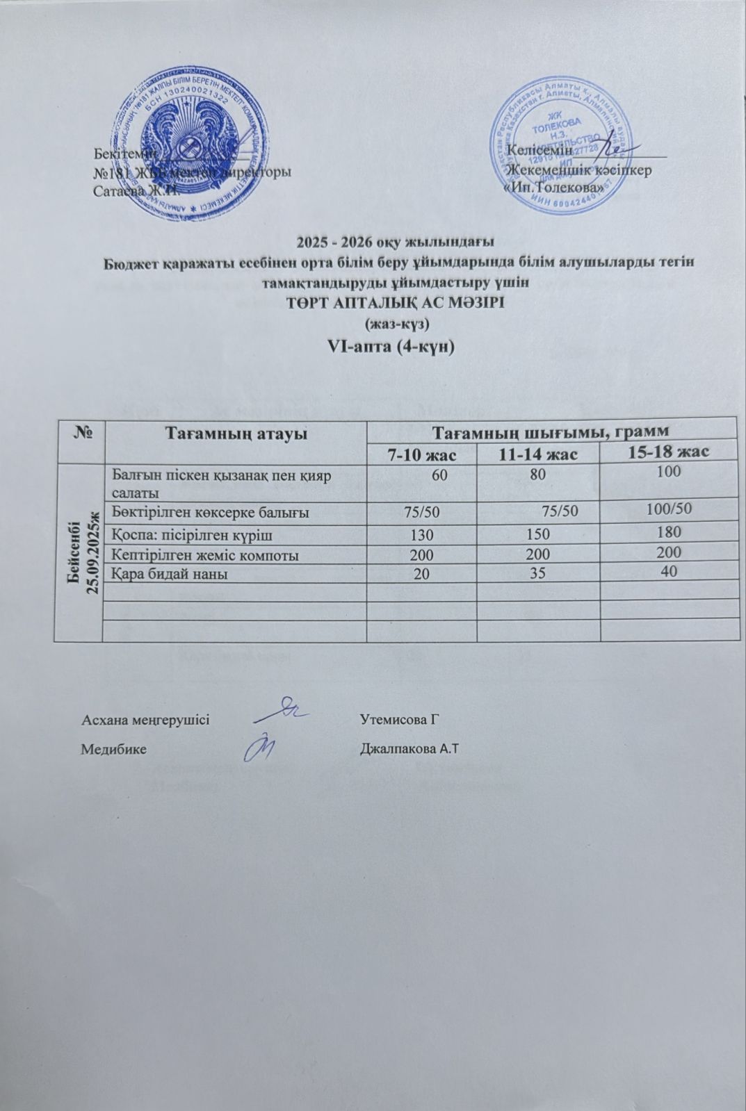 Ас мәзірі 25.09.2025 жыл