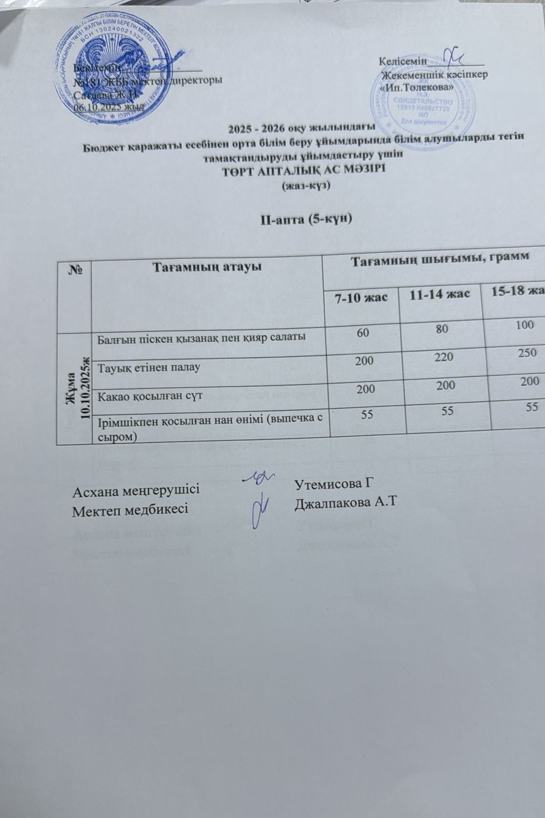 Ас мәзірі10.10.2025 жыл
