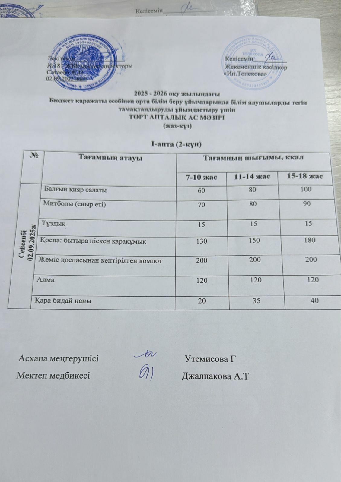 Ас мәзірі 02.09.2025