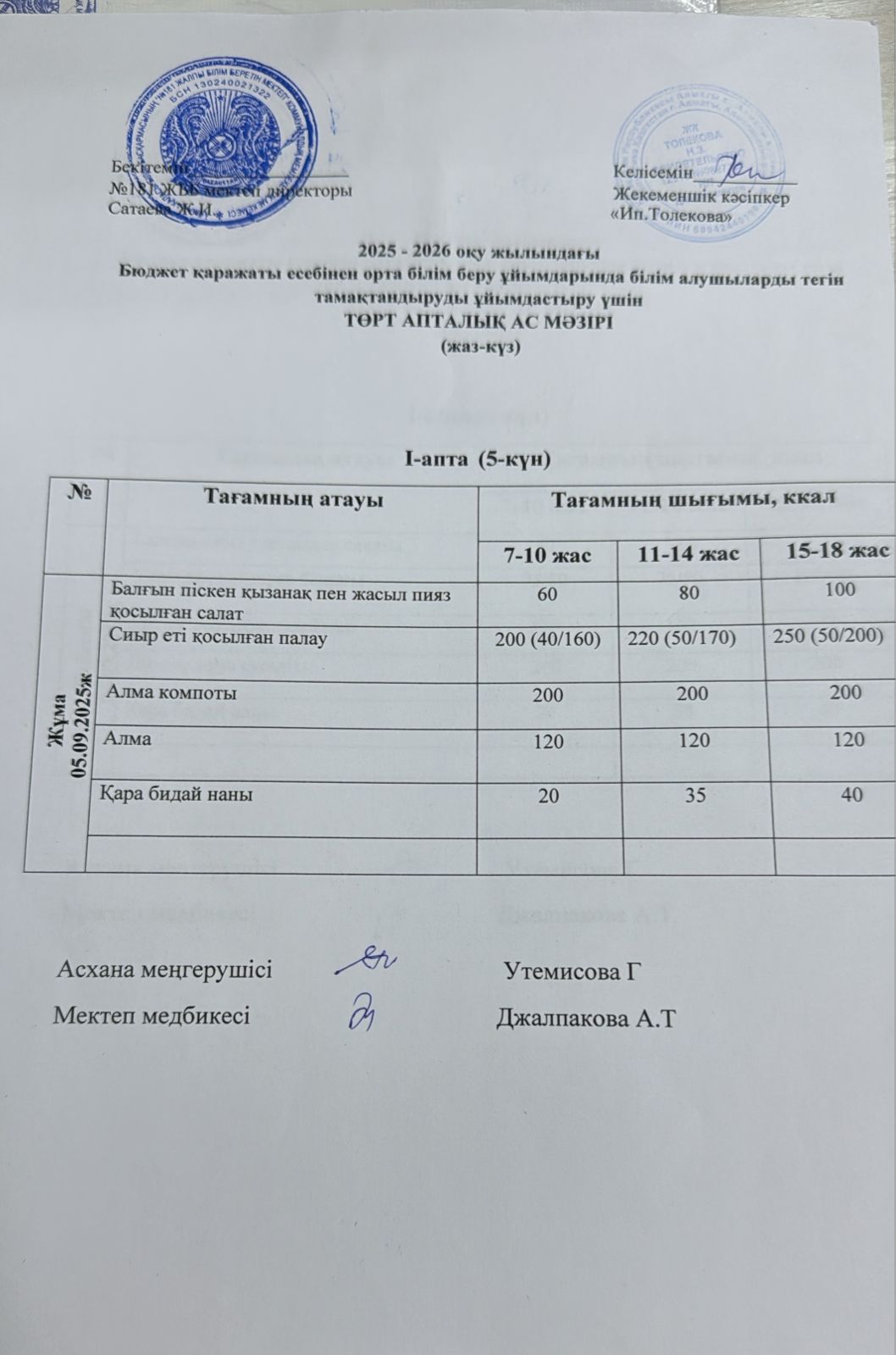 Ас мәзірі 05.09.2025