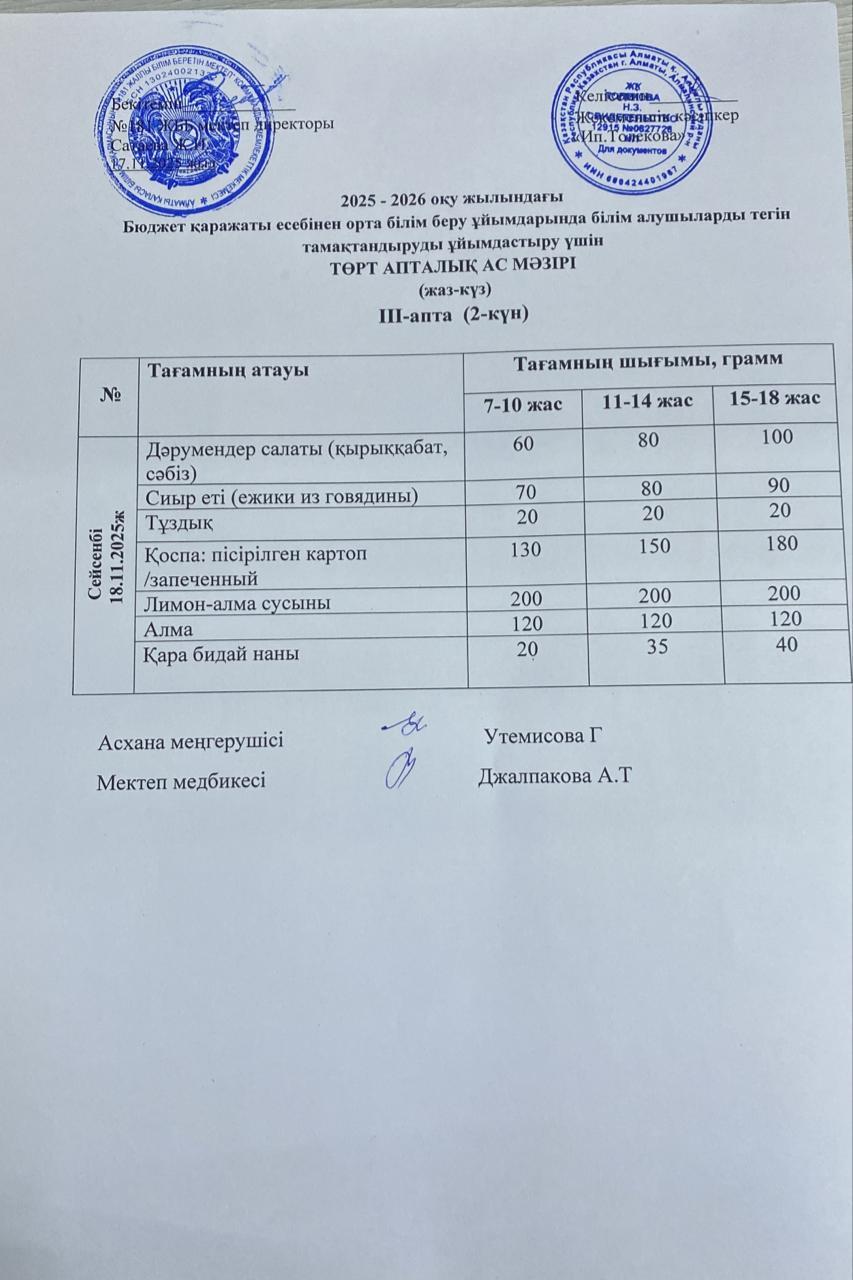 Ас мәзірі 18.11.2025