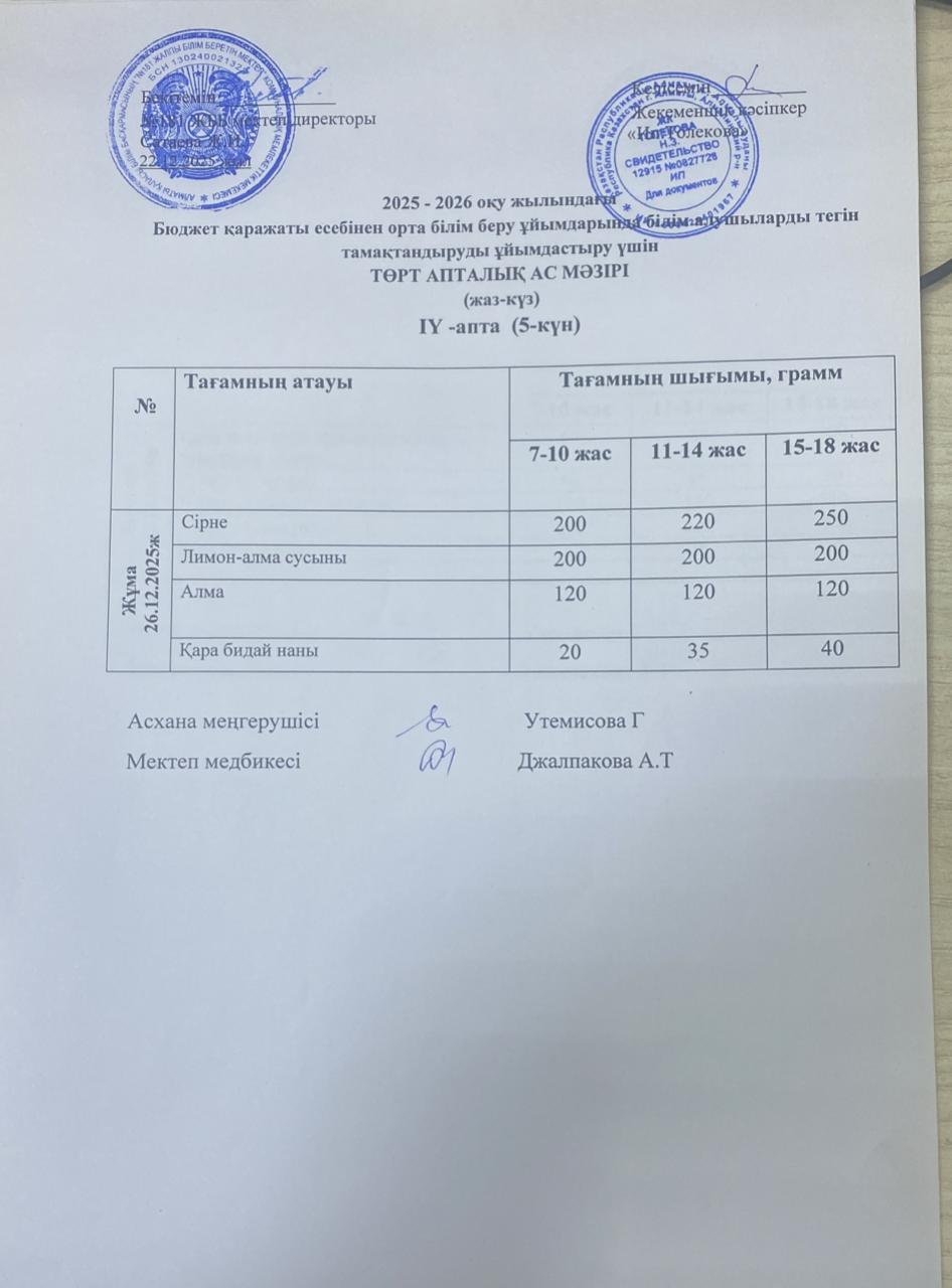 Ас мәзірі 26.12.2025