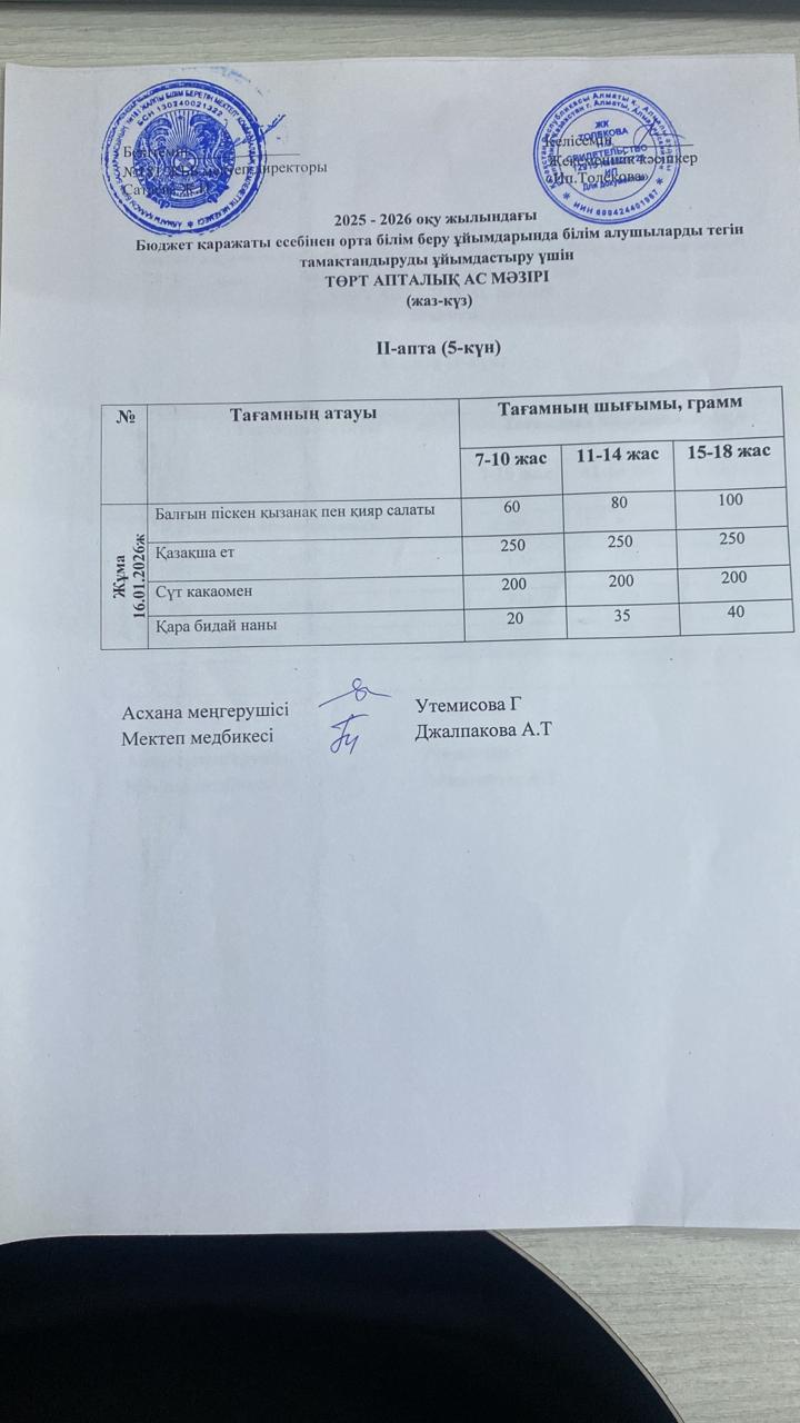 Ас мәзірі 16.01.2026