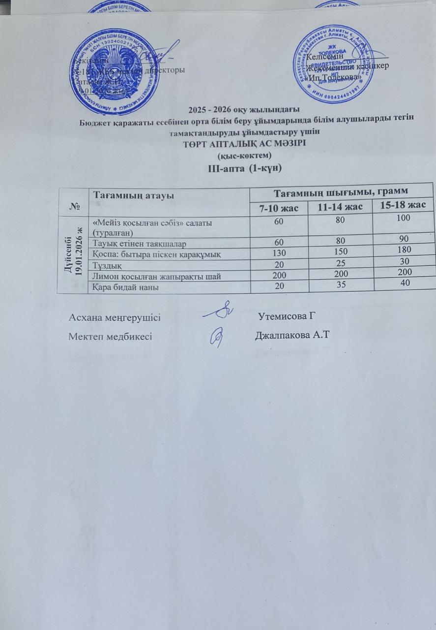 Ас мәзірі 19.01.2026