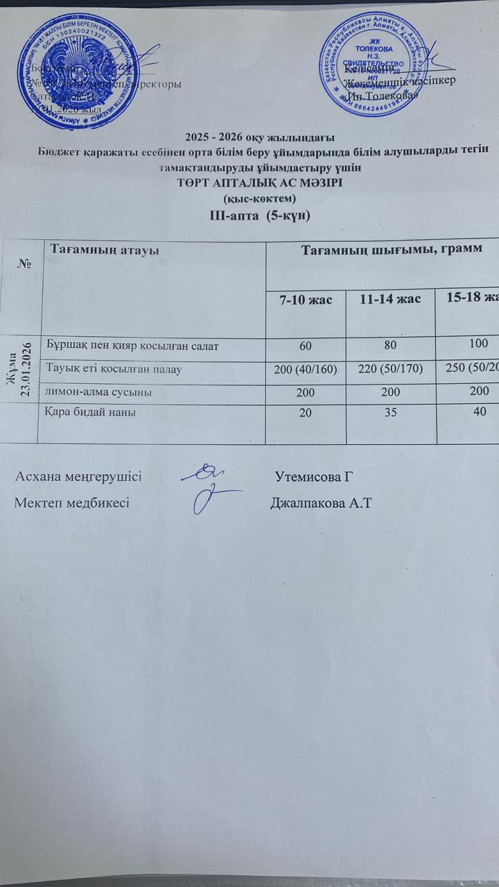 Ас мәзірі 23.01.2026