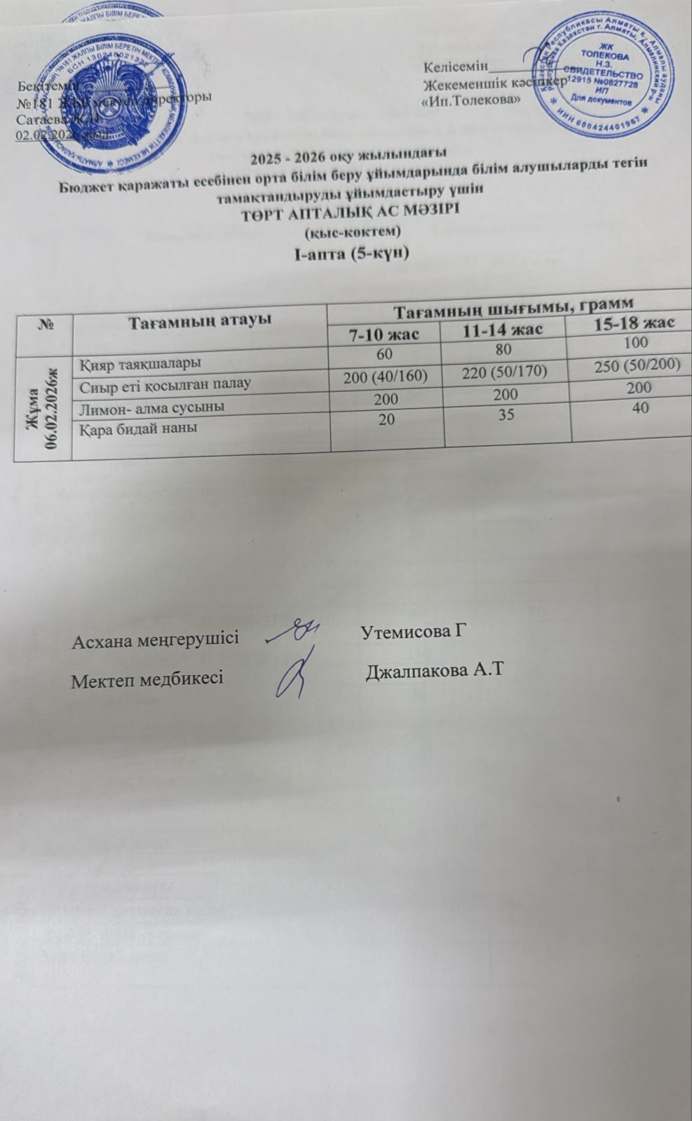 Ас мәзірі 06.02.2026