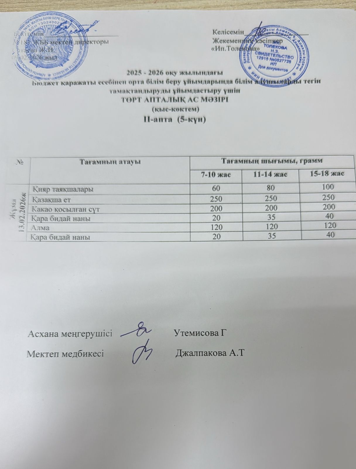 Ас мәзірі 13.02.2026