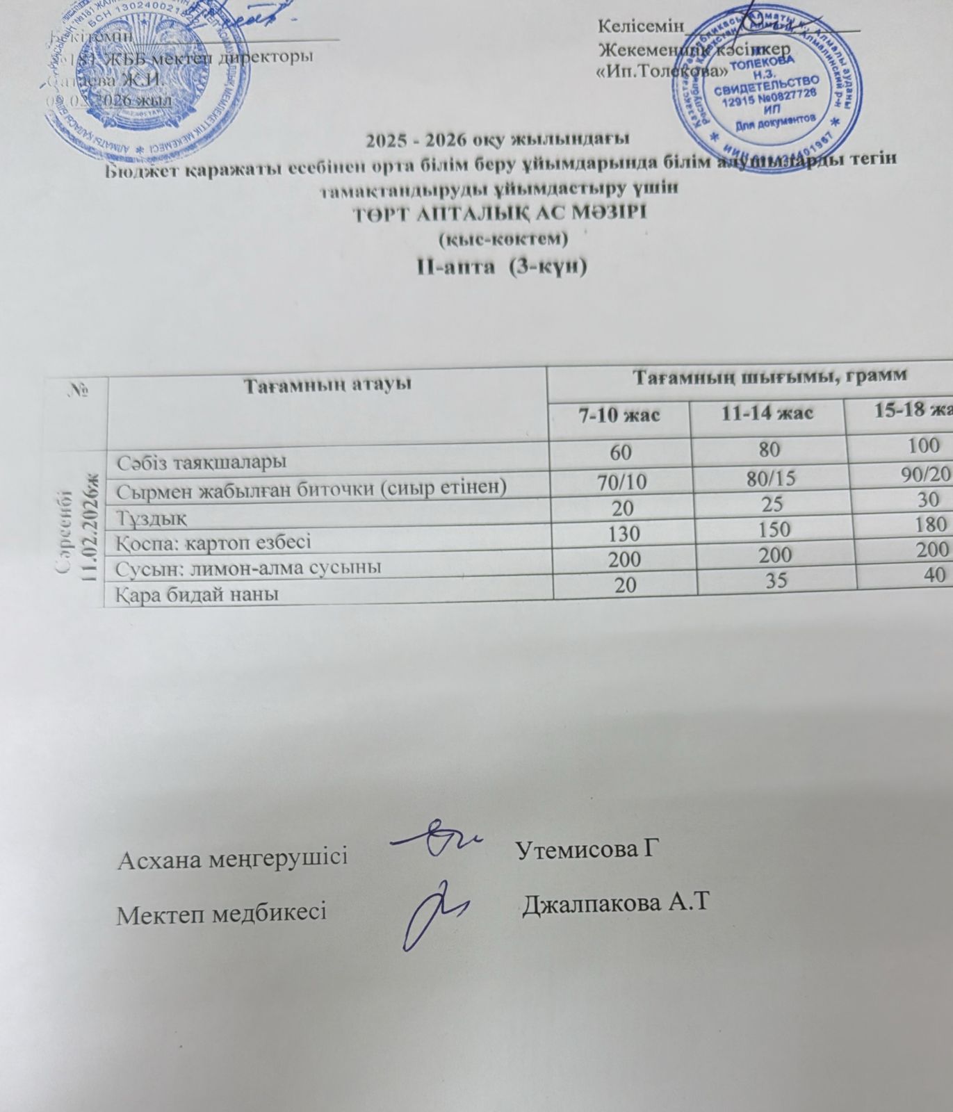 Ас мәзірі 11.02.2026