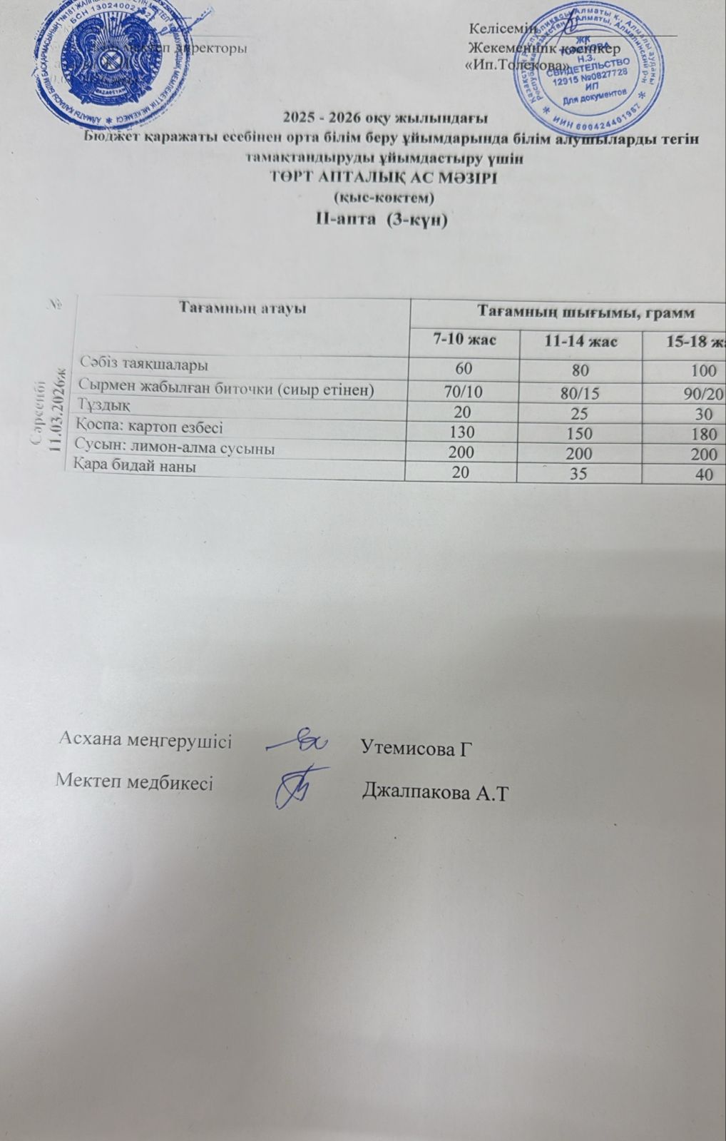 Ас мәзірі 11.03.2026 ж