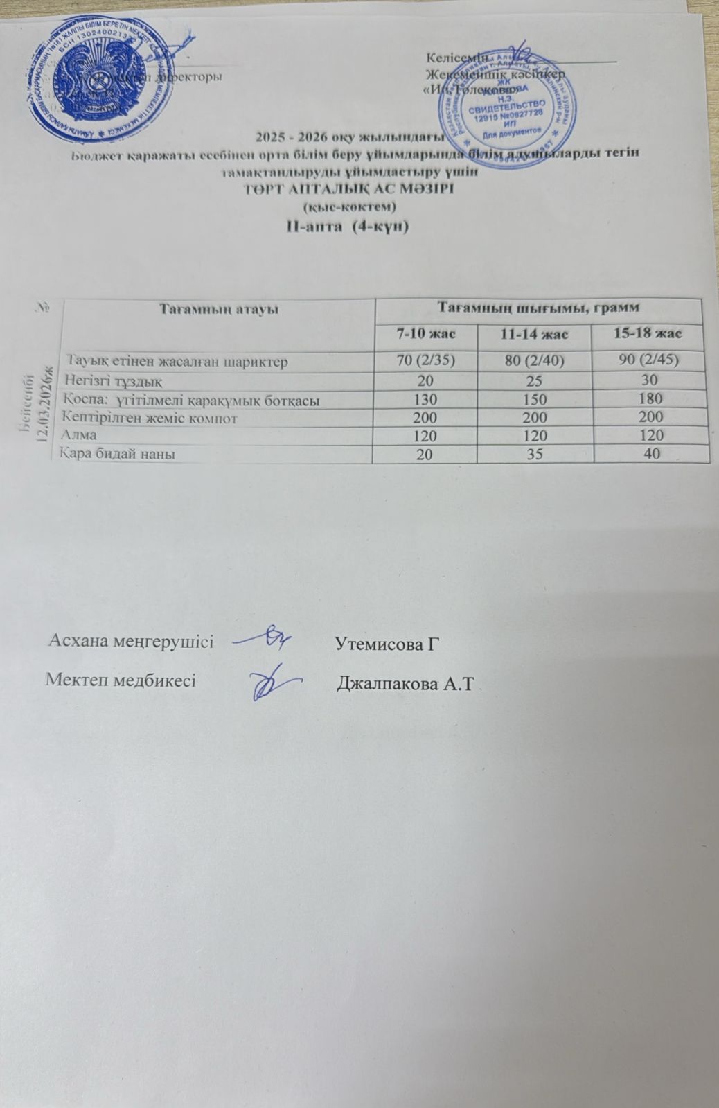 Ас мәзірі 12.03.2026 жыл