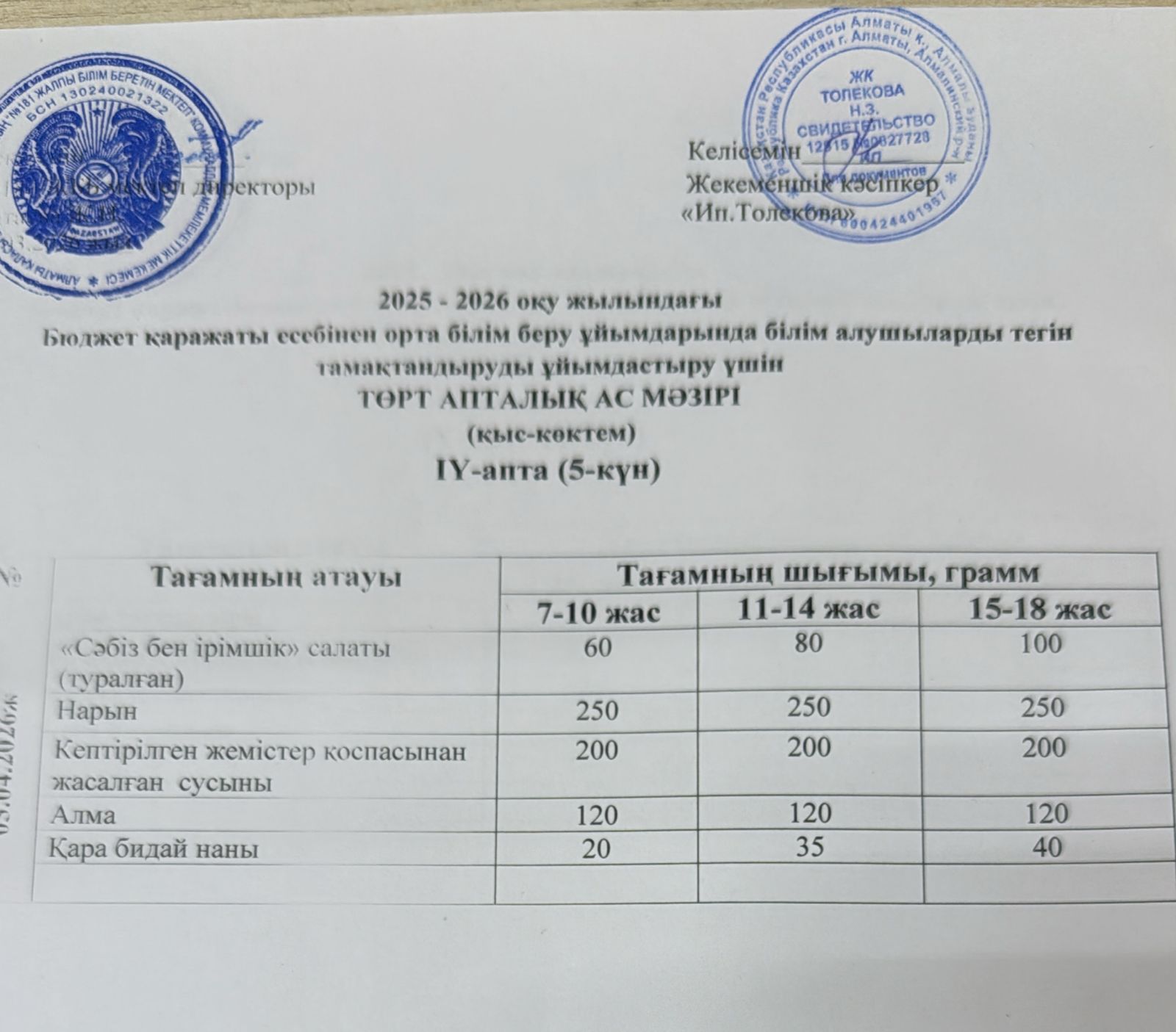 Ас мәзірі 03.04.2026 жыл